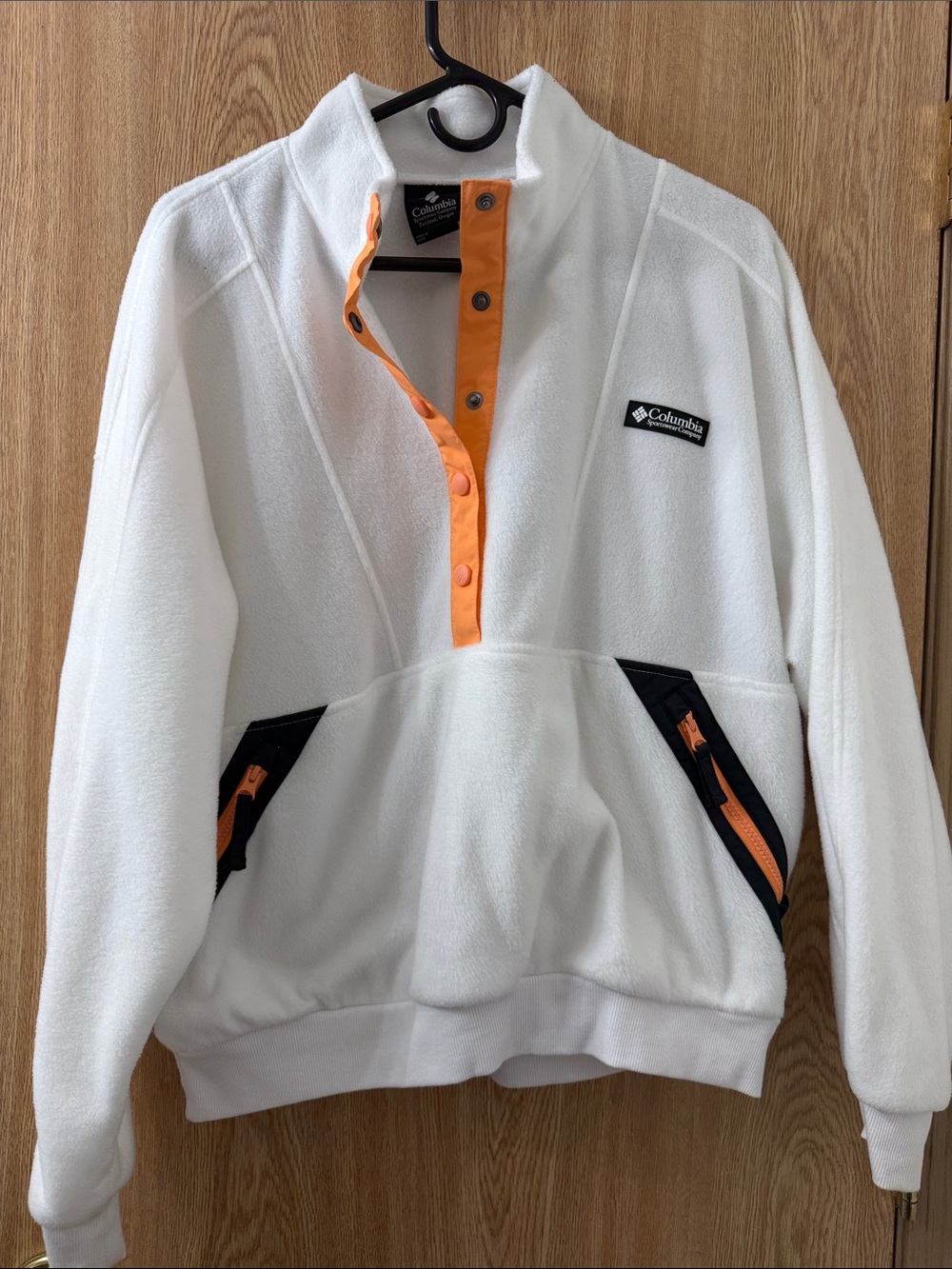 Columbia White Fleece Zip Pullover with Orange Accents Women